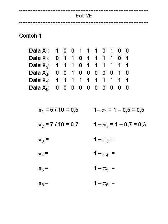 ---------------------------------------Bab 2 B --------------------------------------- Contoh 1 Data X 1: Data X 2: Data X