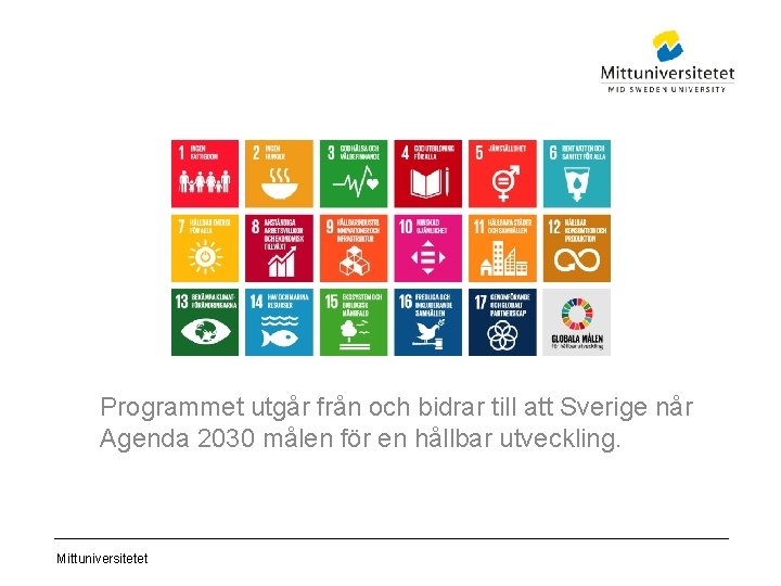 Programmet utgår från och bidrar till att Sverige når Agenda 2030 målen för en
