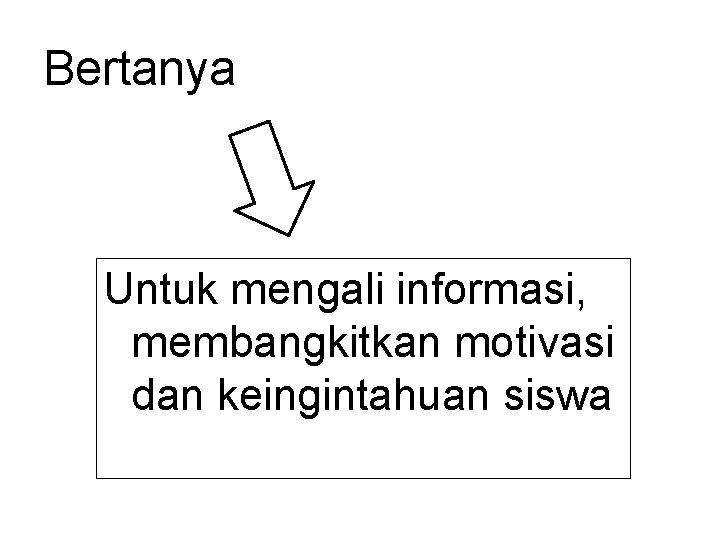 Bertanya Untuk mengali informasi, membangkitkan motivasi dan keingintahuan siswa 