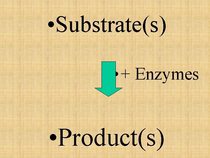  • Substrate(s) • + Enzymes • Product(s) 