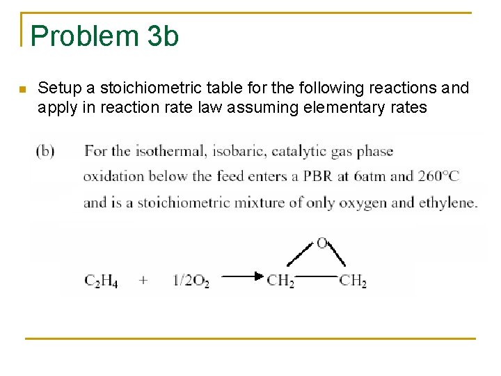 Problem 3 b n Setup a stoichiometric table for the following reactions and apply