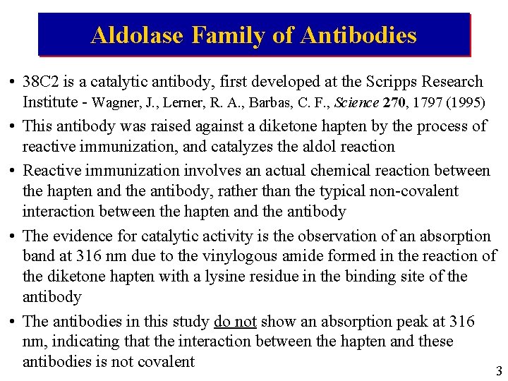 Aldolase Family of Antibodies • 38 C 2 is a catalytic antibody, first developed