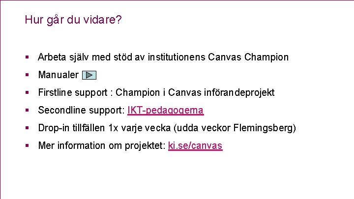 Hur går du vidare? § Arbeta själv med stöd av institutionens Canvas Champion §