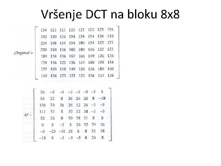 Vršenje DCT na bloku 8 x 8 