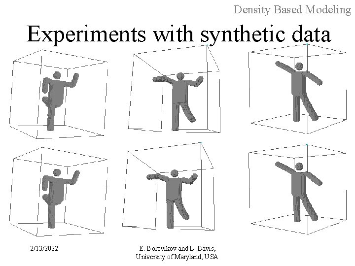Density Based Modeling Experiments with synthetic data 2/13/2022 E. Borovikov and L. Davis, University