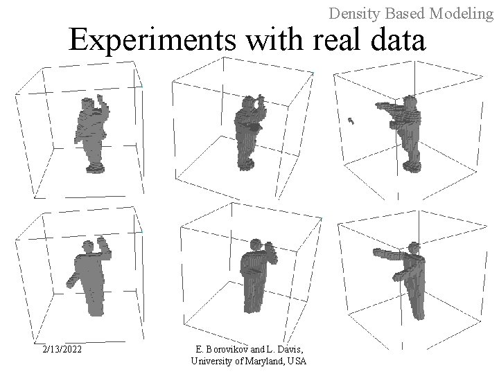 Density Based Modeling Experiments with real data 2/13/2022 E. Borovikov and L. Davis, University