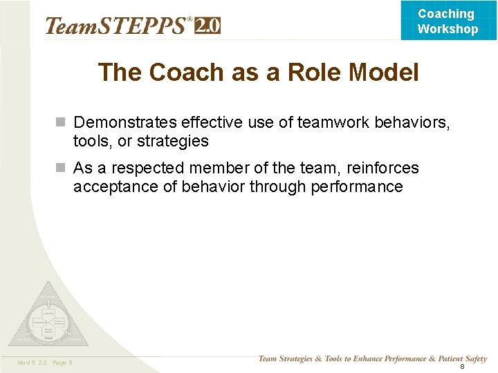 Coaching Workshop The Coach as a Role Model n Demonstrates effective use of teamwork
