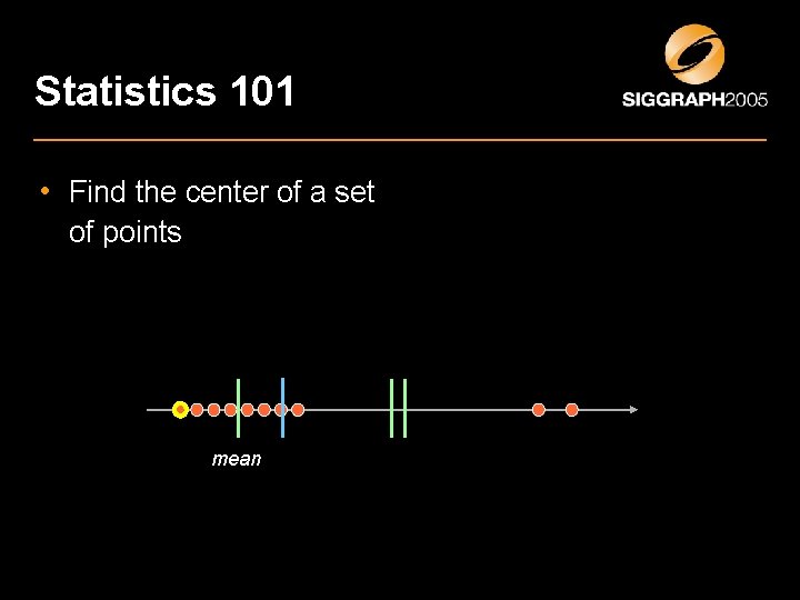 Statistics 101 • Find the center of a set of points mean 