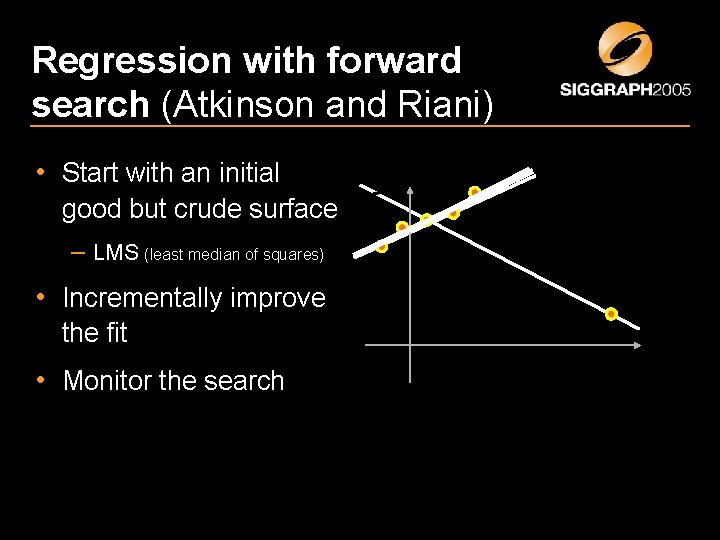 Regression with forward search (Atkinson and Riani) • Start with an initial good but