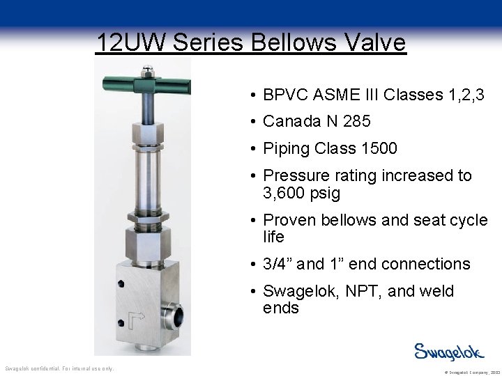 12 UW Series Bellows Valve • BPVC ASME III Classes 1, 2, 3 •