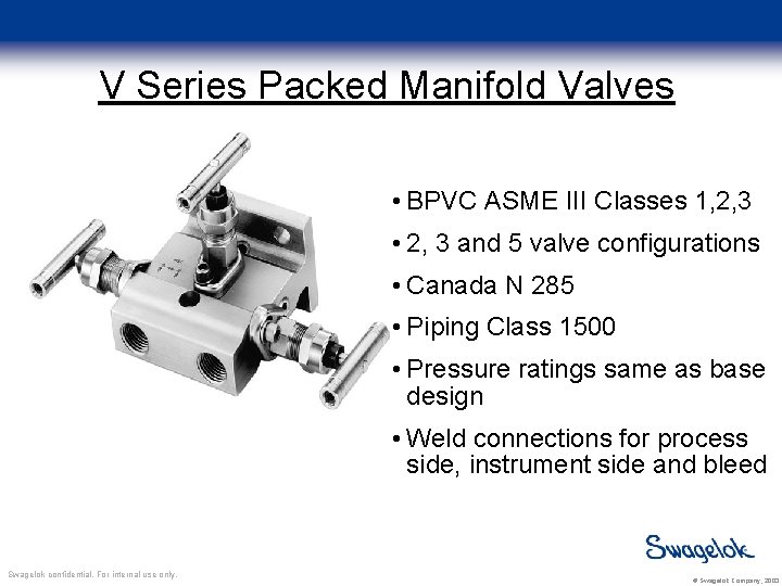 V Series Packed Manifold Valves • BPVC ASME III Classes 1, 2, 3 •