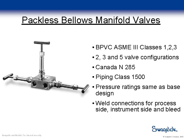 Packless Bellows Manifold Valves • BPVC ASME III Classes 1, 2, 3 • 2,