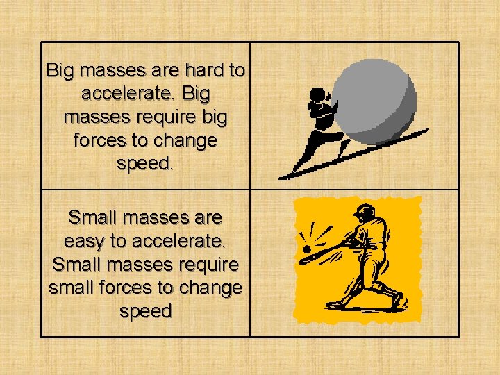 Big masses are hard to accelerate. Big masses require big forces to change speed.