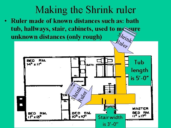 Making the Shrink ruler • Ruler made of known distances such as: bath tub,