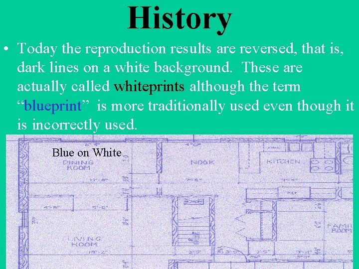 History • Today the reproduction results are reversed, that is, dark lines on a