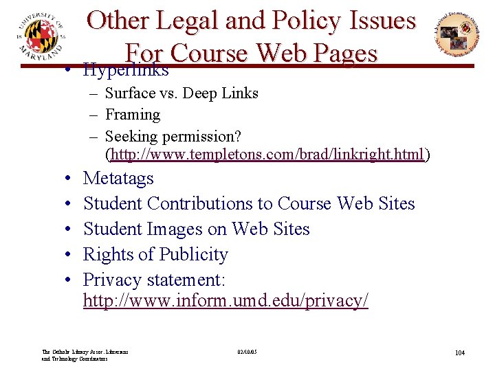  • Other Legal and Policy Issues For Course Web Pages Hyperlinks – Surface