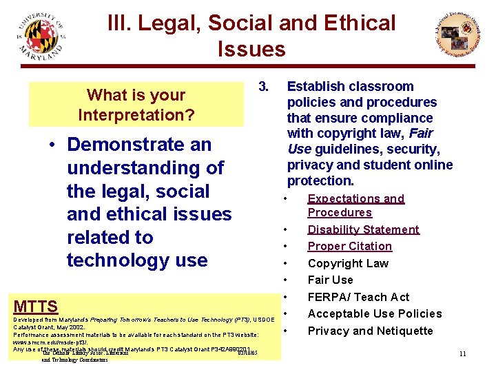 III. Legal, Social and Ethical Issues 3. What is your Interpretation? • Demonstrate an