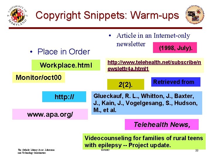 Copyright Snippets: Warm-ups • Place in Order Workplace. html • Article in an Internet-only