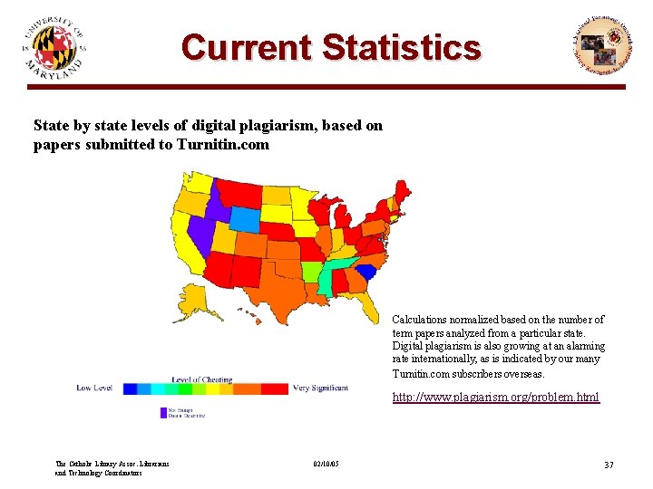 Current Statistics State by state levels of digital plagiarism, based on papers submitted to
