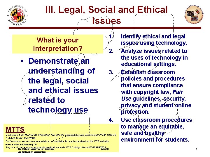 III. Legal, Social and Ethical Issues What is your Interpretation? • Demonstrate an understanding