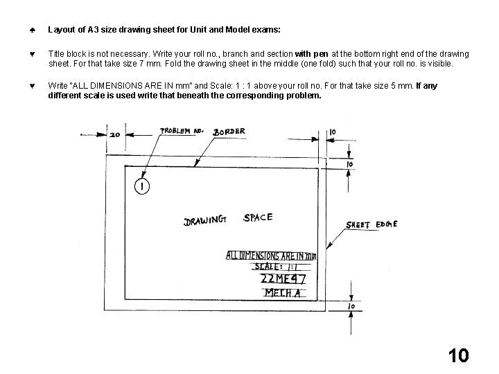 ♣ Layout of A 3 size drawing sheet for Unit and Model exams: ♥