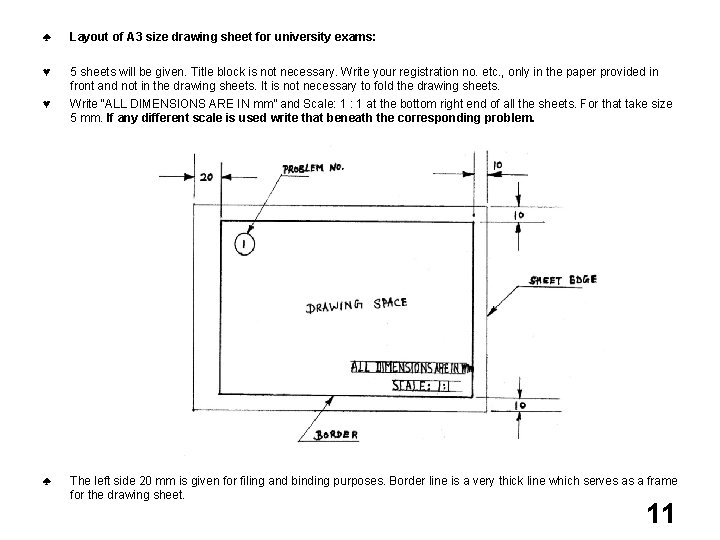 ♣ Layout of A 3 size drawing sheet for university exams: ♥ 5 sheets