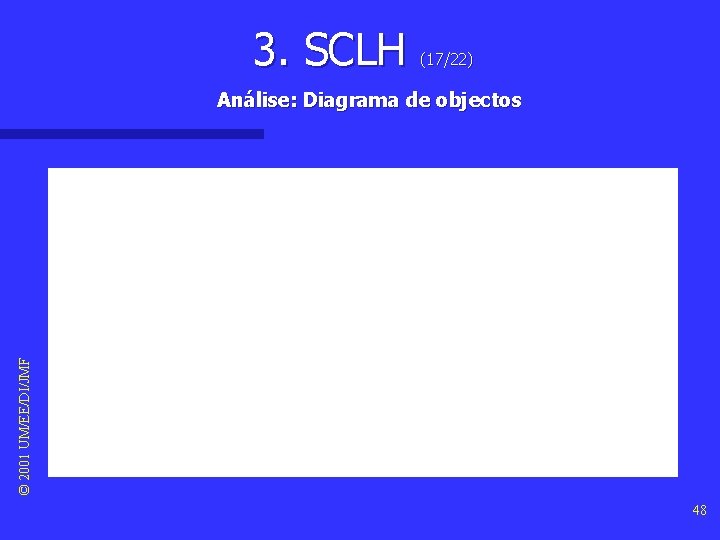 3. SCLH (17/22) © 2001 UM/EE/DI/JMF Análise: Diagrama de objectos 48 