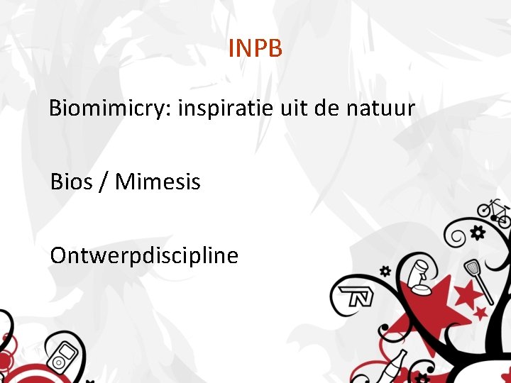 INPB Biomimicry: inspiratie uit de natuur Bios / Mimesis Ontwerpdiscipline 