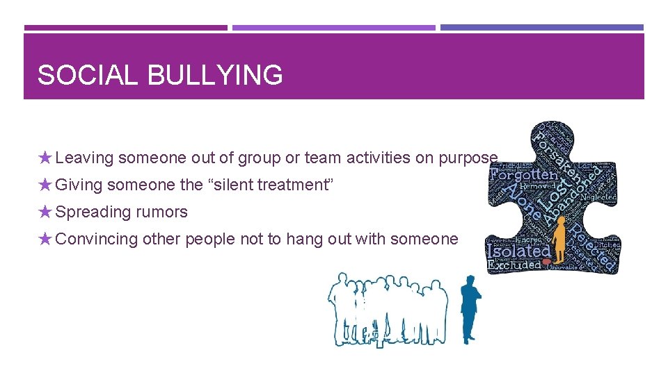 SOCIAL BULLYING ★ Leaving someone out of group or team activities on purpose ★