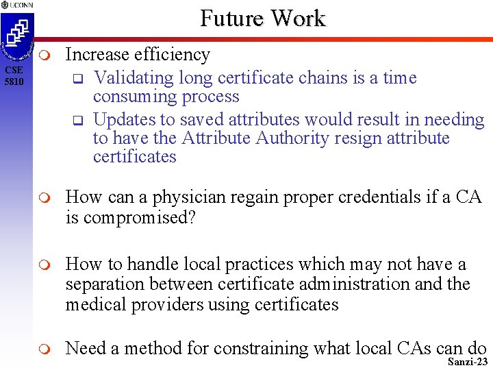 Future Work Increase efficiency Validating long certificate chains is a time consuming process Updates