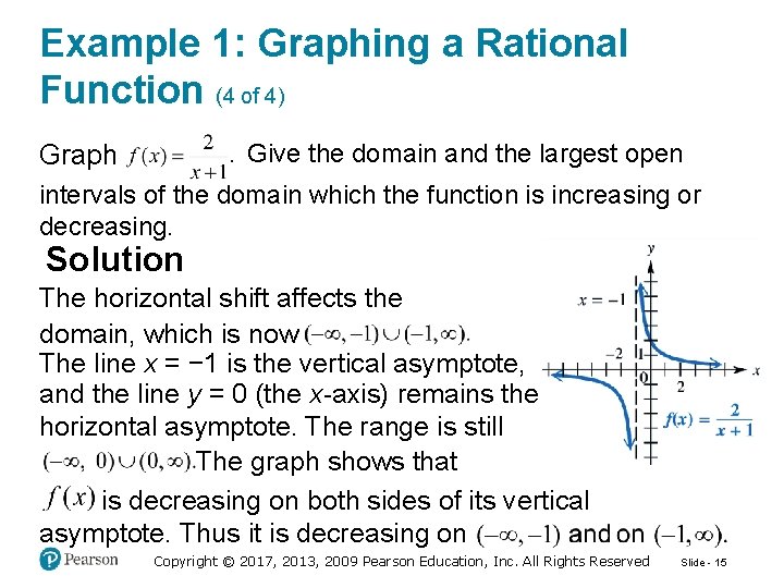 Example 1: Graphing a Rational Function (4 of 4) Give the domain and the