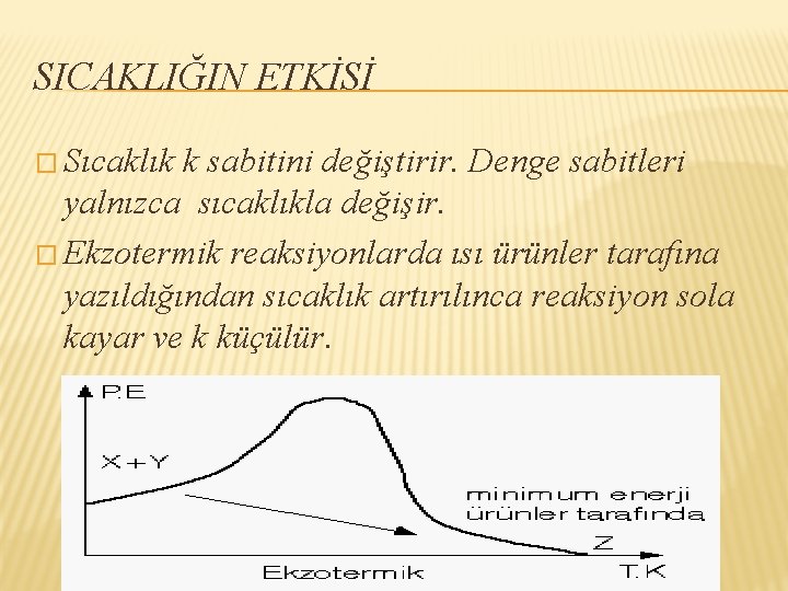 SICAKLIĞIN ETKİSİ � Sıcaklık k sabitini değiştirir. Denge sabitleri yalnızca sıcaklıkla değişir. � Ekzotermik