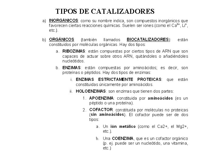 TIPOS DE CATALIZADORES 