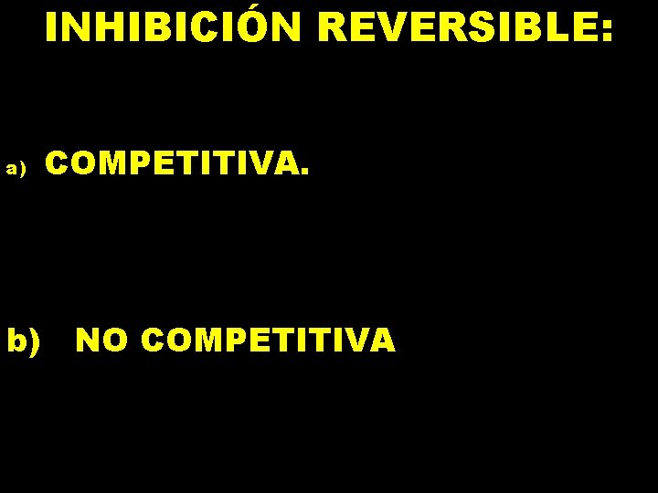 INHIBICIÓN REVERSIBLE: a) COMPETITIVA. b) NO COMPETITIVA 