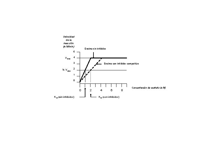 Velocidad de la reacción (m. M/min) Enzima sin inhibidor 5 Vmáx 4 3 ½