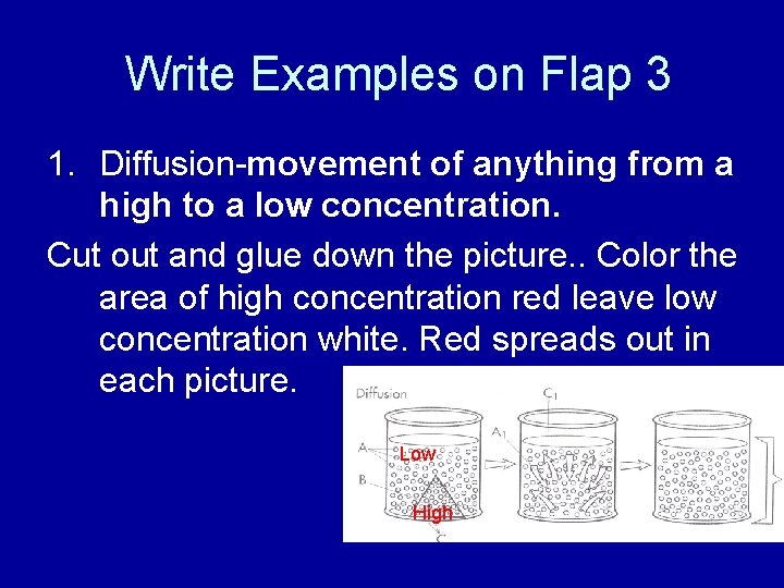 Write Examples on Flap 3 1. Diffusion-movement of anything from a high to a
