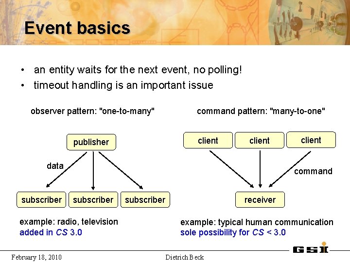 Event basics • an entity waits for the next event, no polling! • timeout
