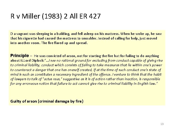 R v Miller (1983) 2 All ER 427 D a vagrant was sleeping in