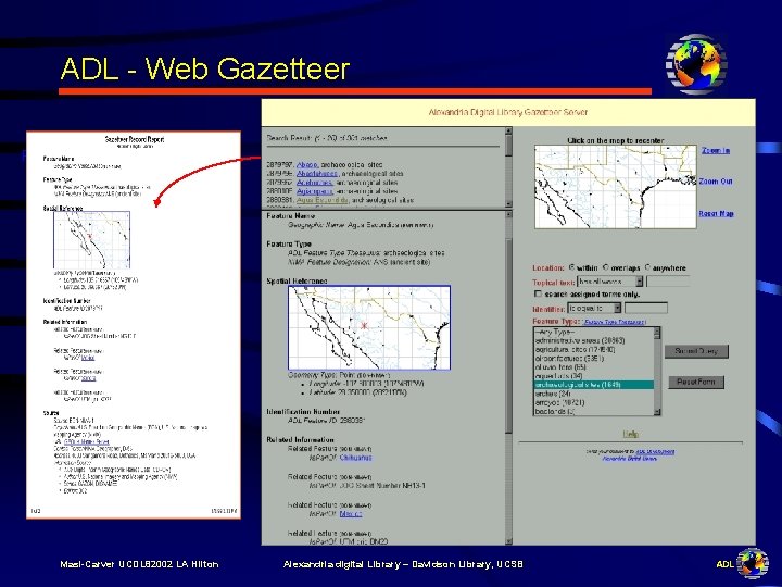 ADL - Web Gazetteer Printed Report Masi-Carver UCDL 82002 LA Hilton Alexandria digital Library