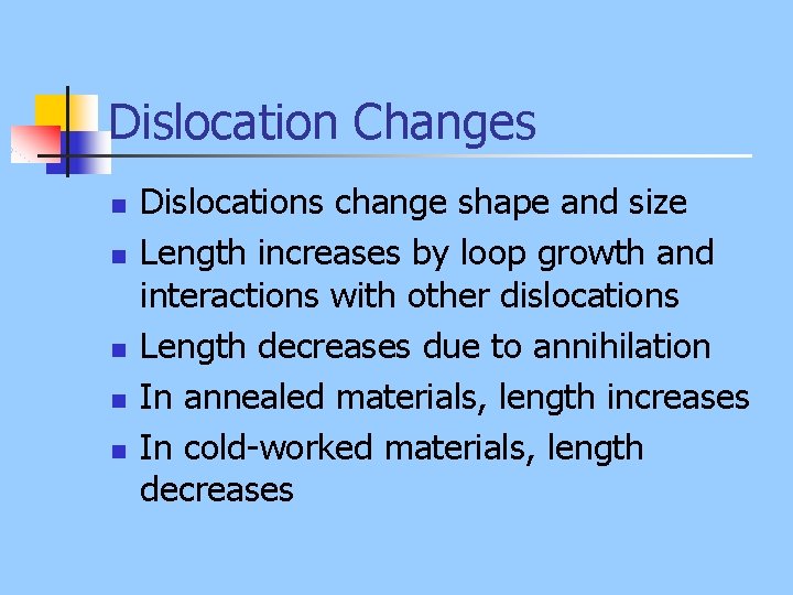 Dislocation Changes n n n Dislocations change shape and size Length increases by loop