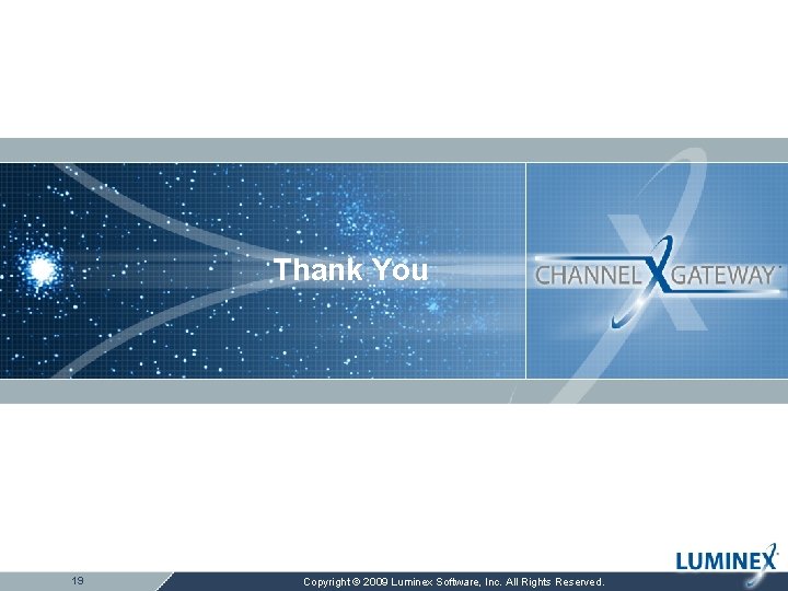 Thank You 19 Copyright © 2009 Luminex Software, Inc. All Rights Reserved. 