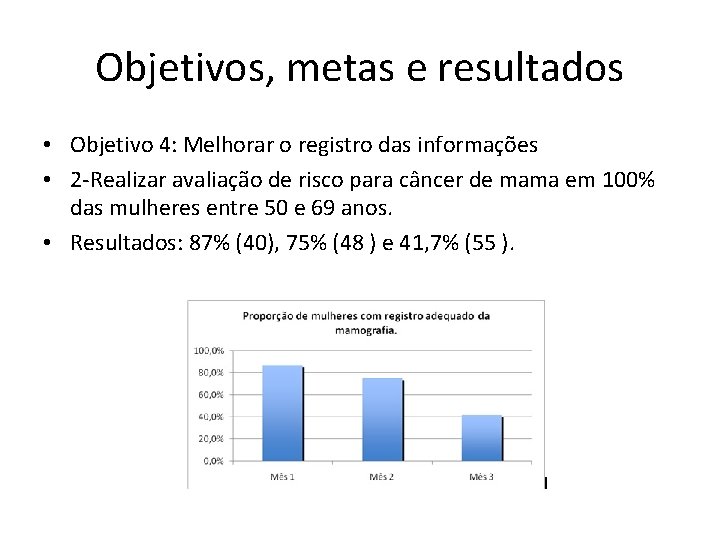 Objetivos, metas e resultados • Objetivo 4: Melhorar o registro das informações • 2