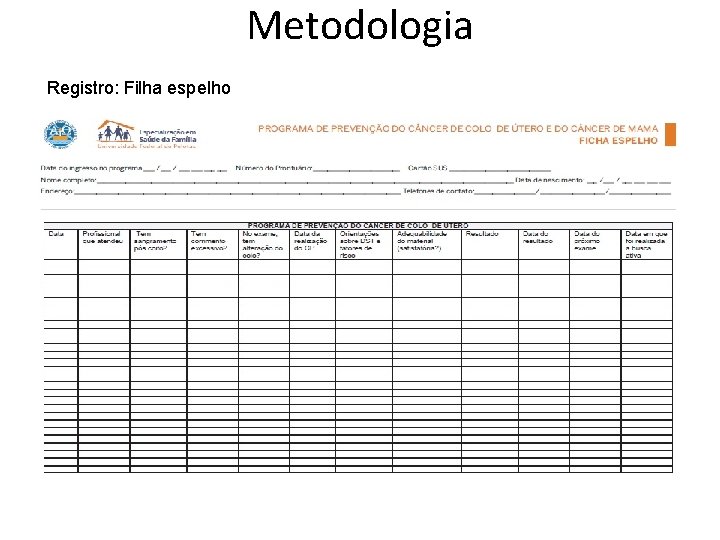 Metodologia Registro: Filha espelho • Ficha espelho 