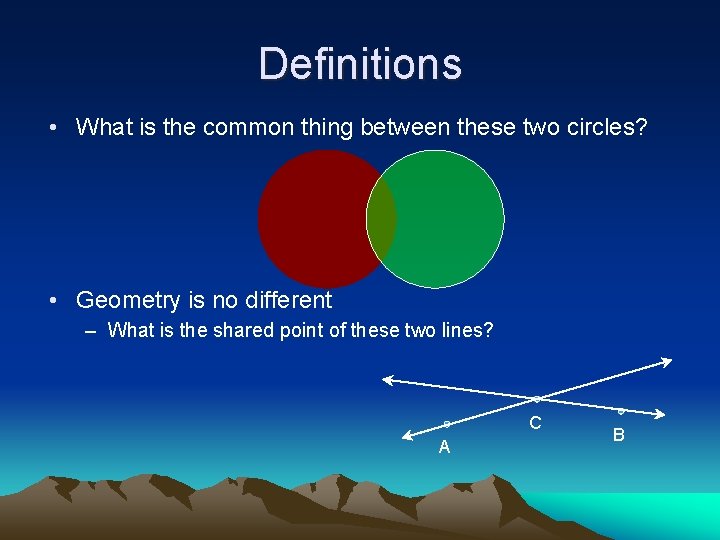 Definitions • What is the common thing between these two circles? • Geometry is