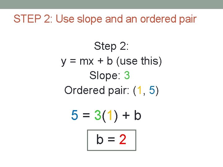 STEP 2: Use slope and an ordered pair Step 2: y = mx +