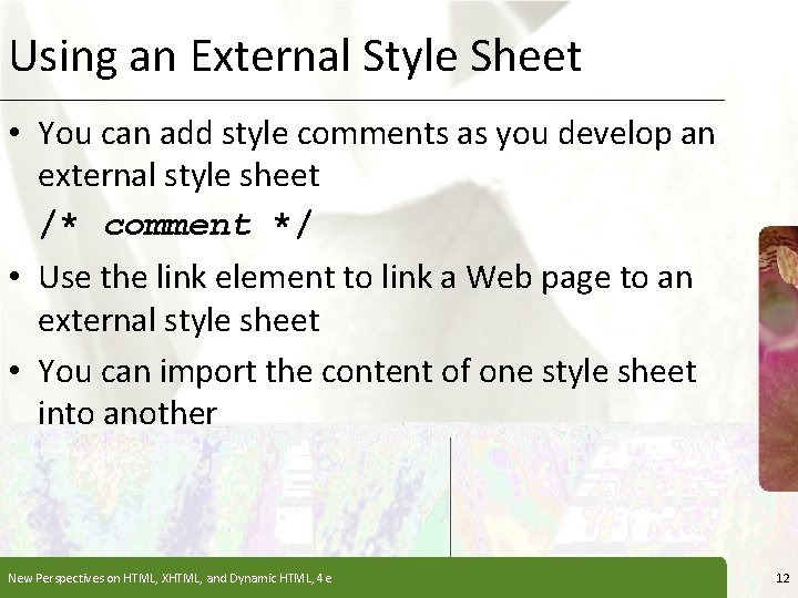 Using an External Style Sheet XP • You can add style comments as you Using an External Style Sheet XP • You can add style comments as you
