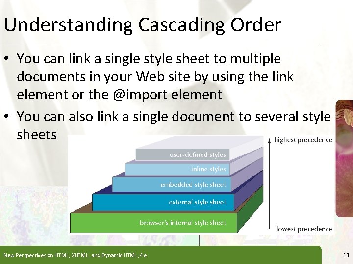 Understanding Cascading Order XP • You can link a single style sheet to multiple Understanding Cascading Order XP • You can link a single style sheet to multiple
