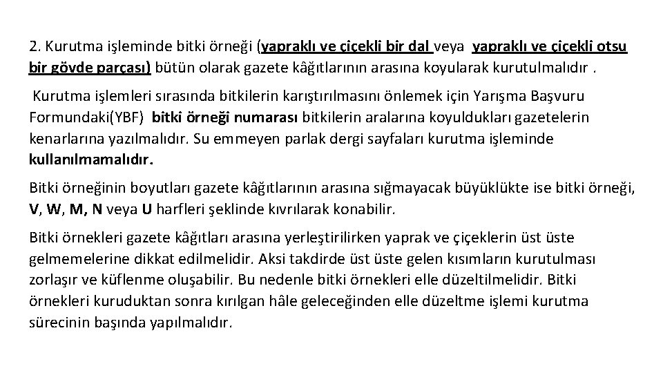 2. Kurutma işleminde bitki örneği (yapraklı ve çiçekli bir dal veya yapraklı ve çiçekli