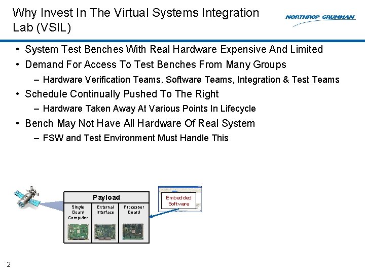 Why Invest In The Virtual Systems Integration Lab (VSIL) • System Test Benches With