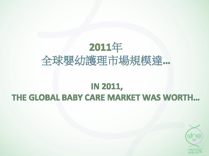 2011年 全球嬰幼護理市場規模達… IN 2011, THE GLOBAL BABY CARE MARKET WAS WORTH… 